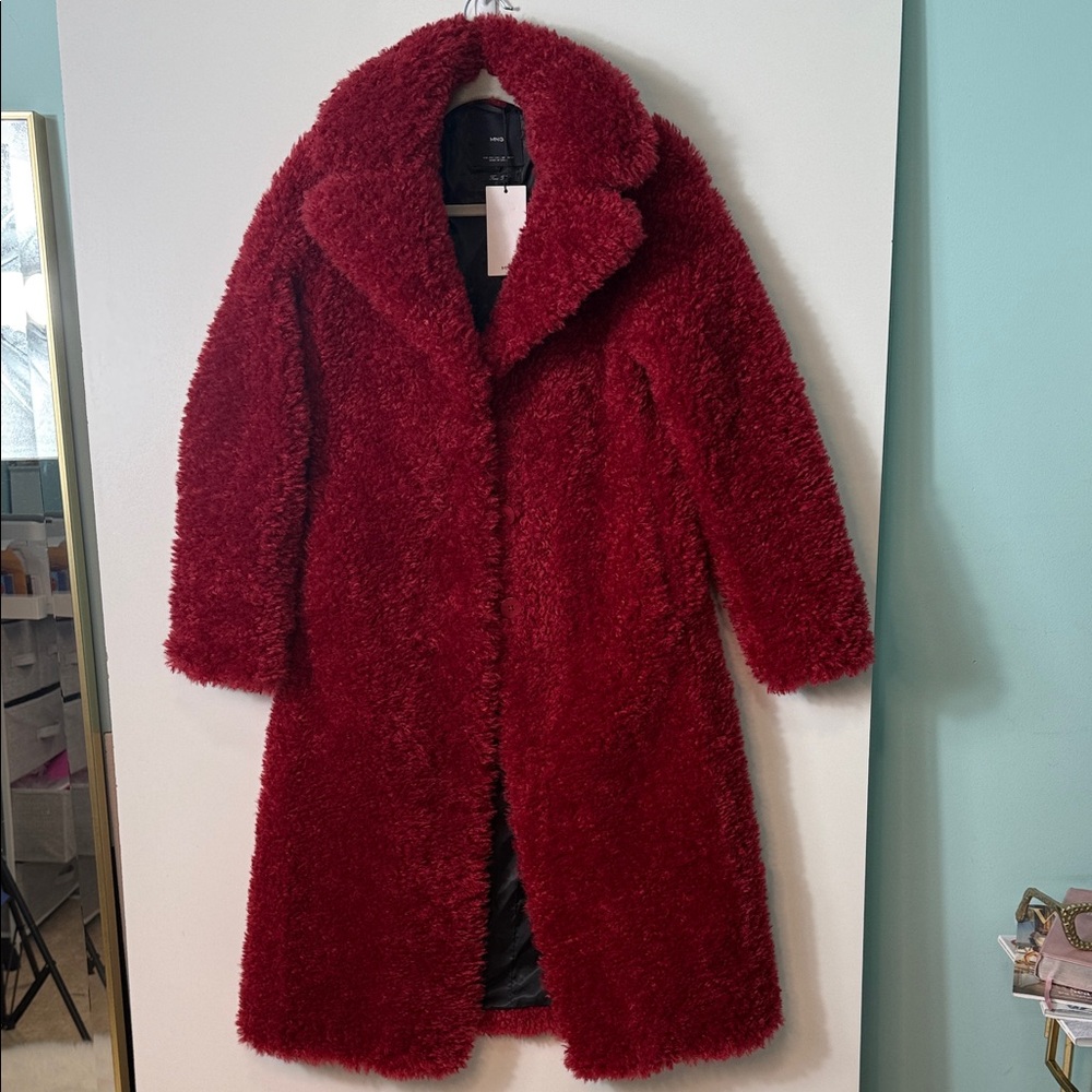 Mango Deep Red Teddy Jacket size XXS NWT - Picture 3 of 9